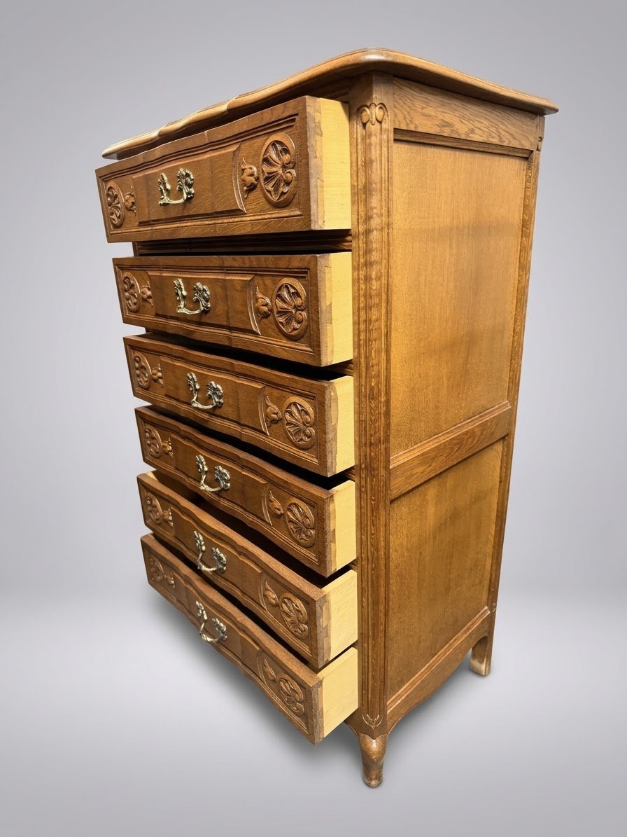Louis XV Style Carved Oak French Tallboy - Image 3