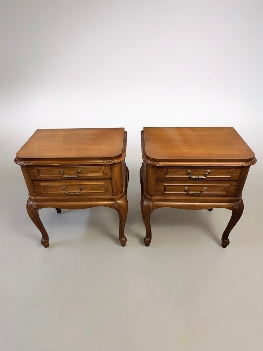 Pair of Vintage French Carved Bedside Tables - Image 2