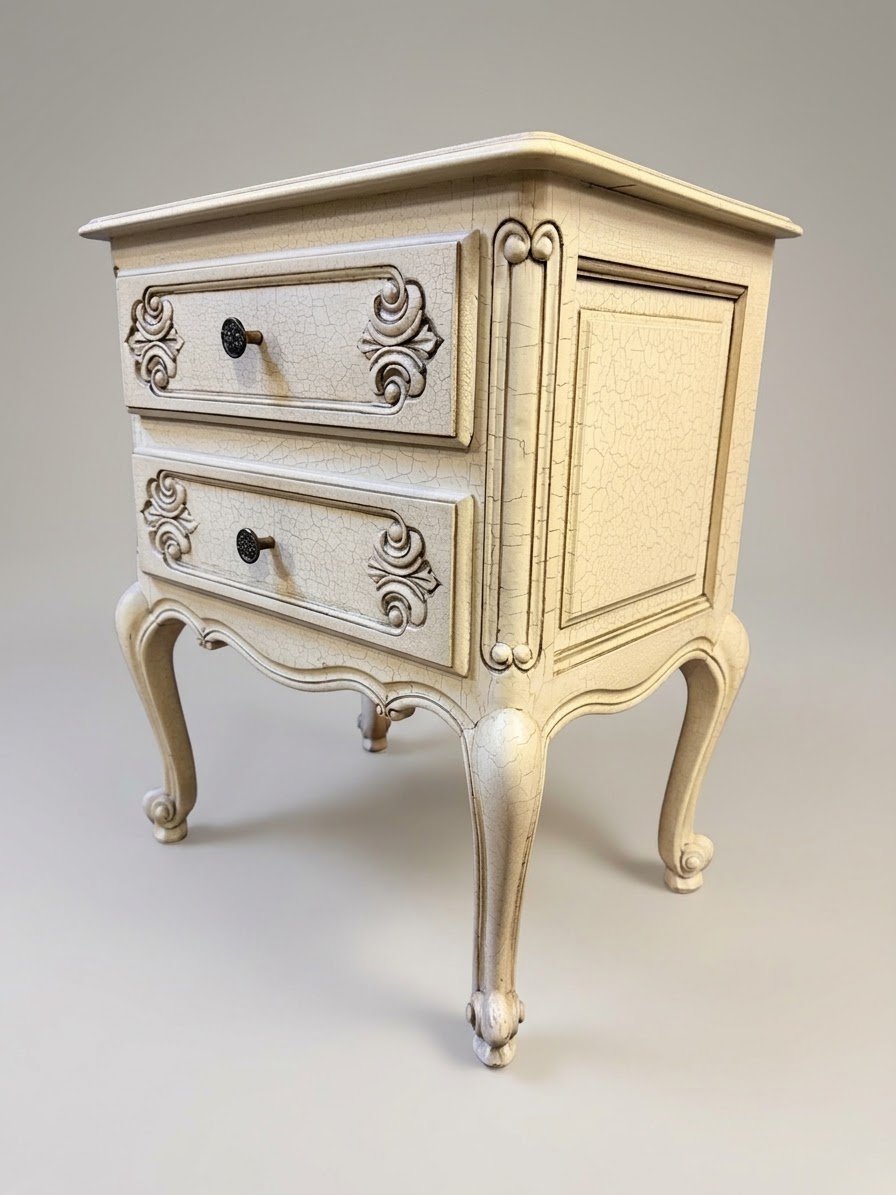 Pair of Vintage French Crackle-Glaze Bedside Tables - Image 4