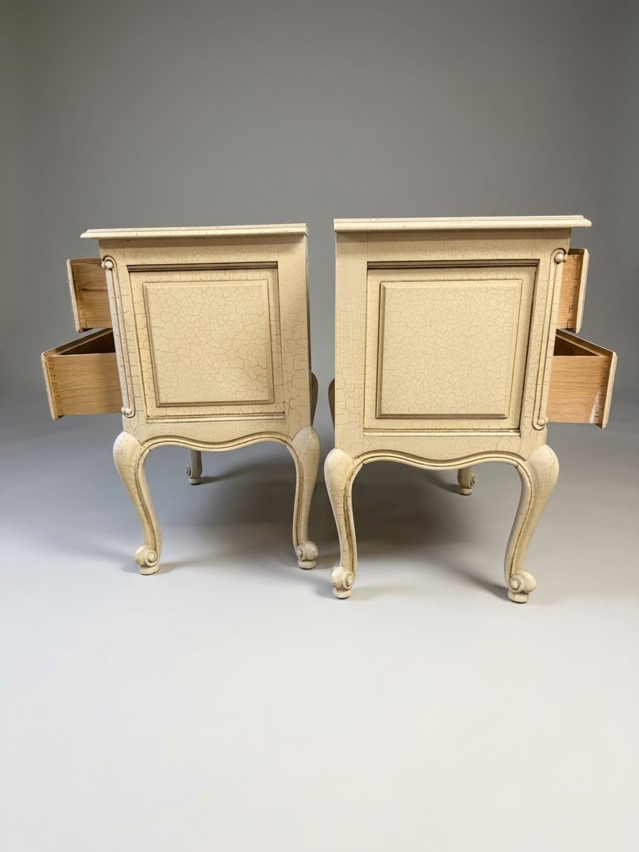 Pair of Vintage French Crackle-Glaze Bedside Tables - Image 5