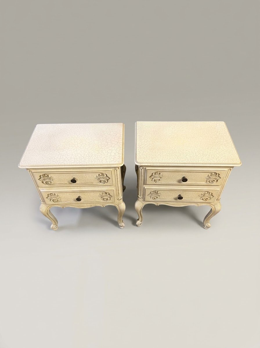 Pair of Vintage French Crackle-Glaze Bedside Tables - Image 2