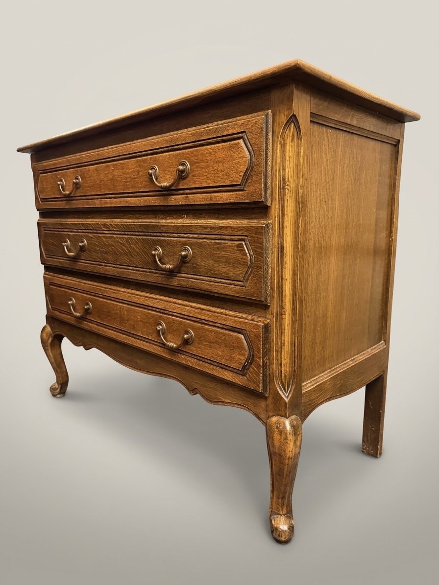 French Vintage Stained Oak Chest of Drawers - Image 4