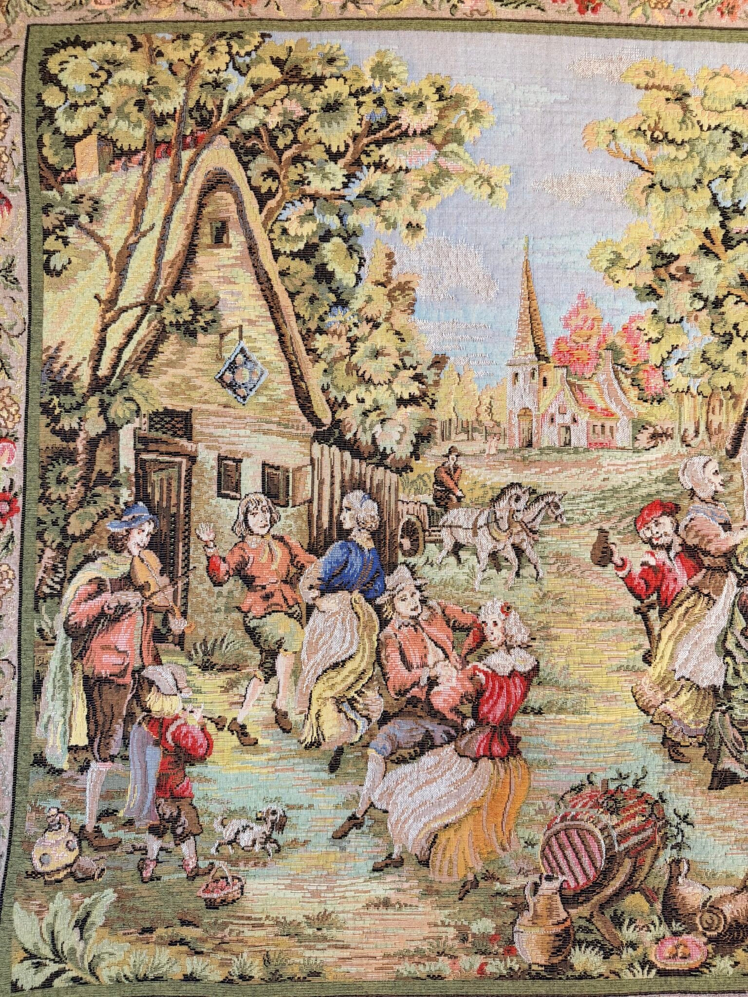 Vintage French "Fete Champetre" Village Festival Tapestry - Image 2