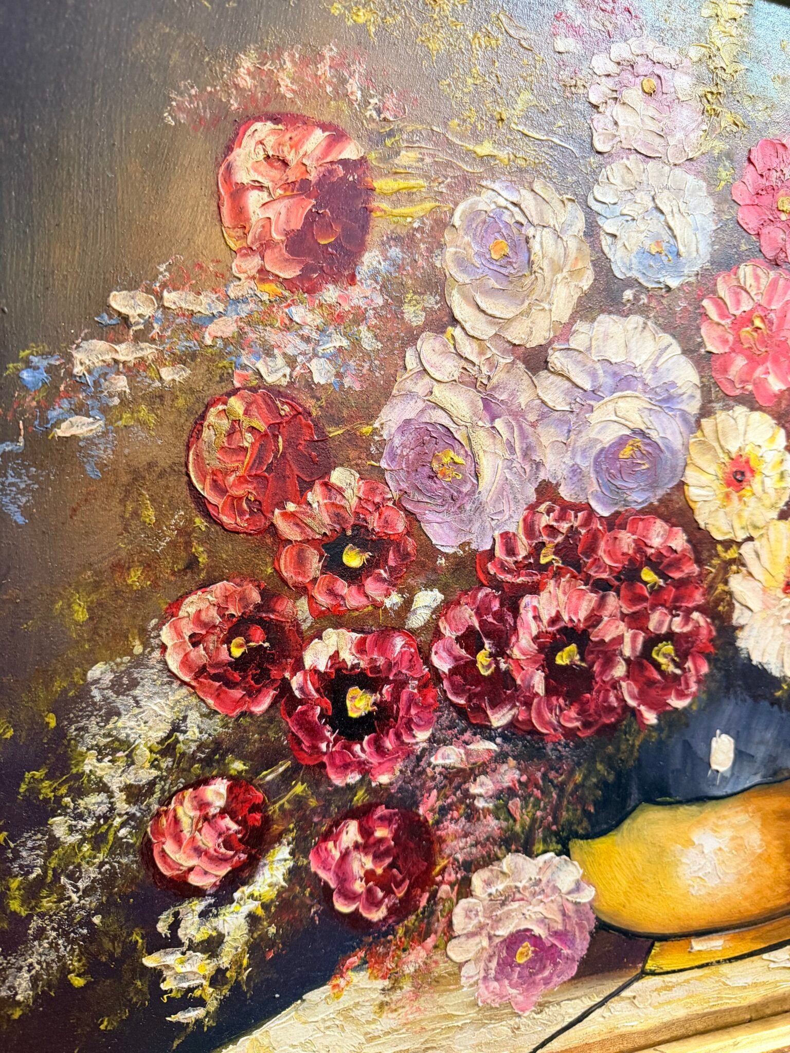 Vintage Floral Still Life Statement Framed Oil Painting - Image 3