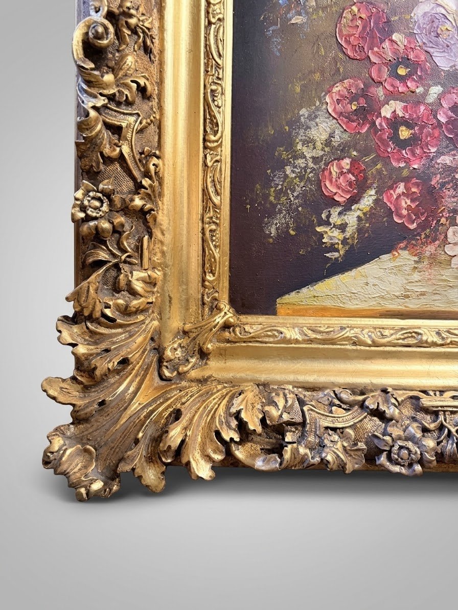 Vintage Floral Still Life Statement Framed Oil Painting - Image 2