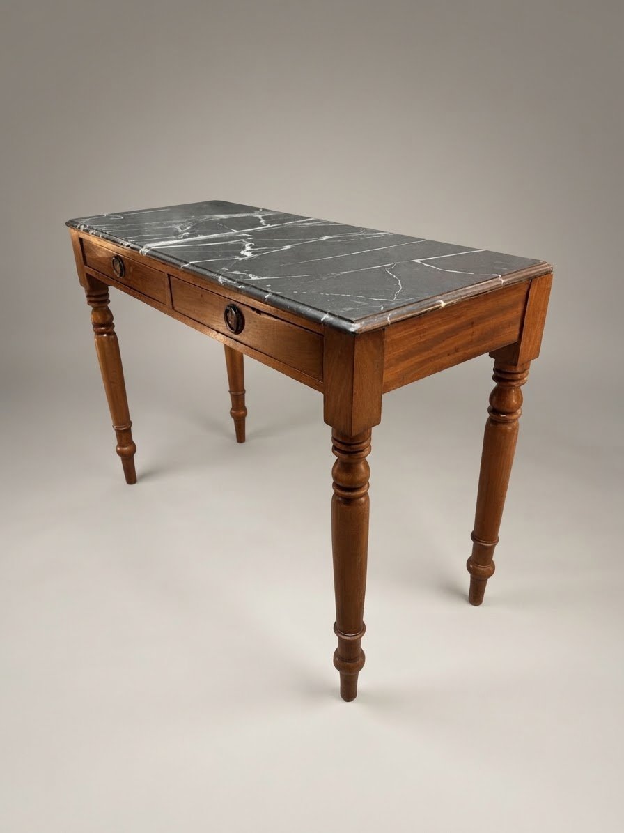 19th-Century Mahogany & Marble Top Side Table - Image 2