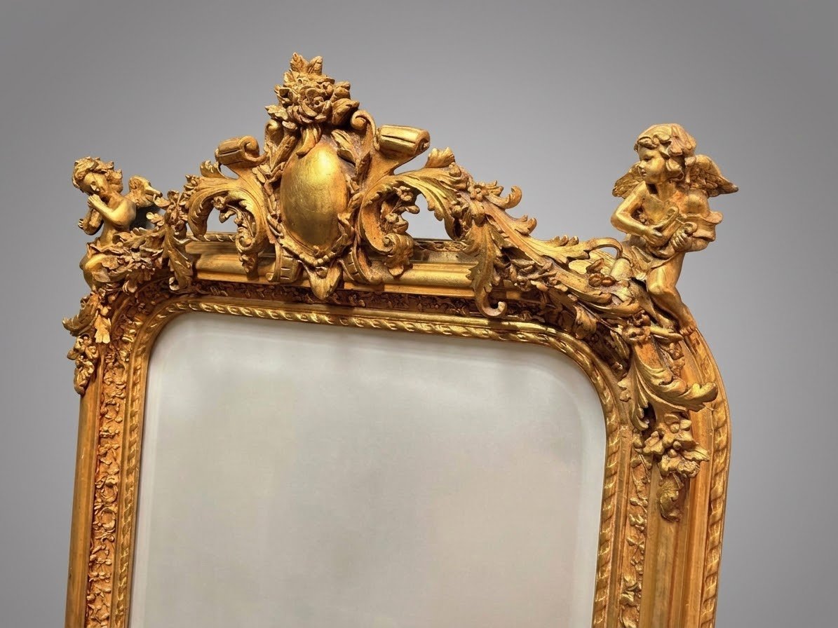 French Style Gilt Wood & Plaster Panel Mirror - Image 3