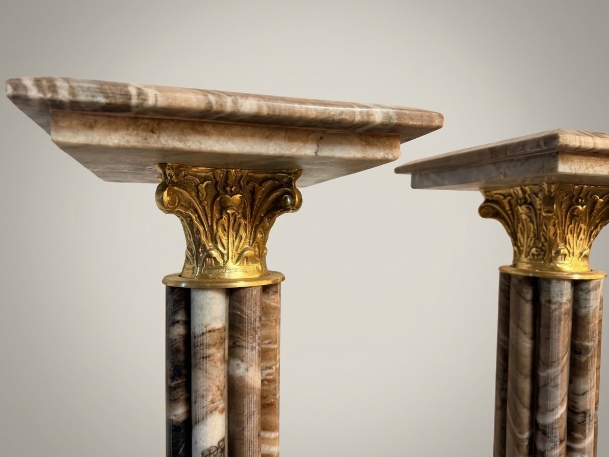 Pair of Marble and Brass Columns - Image 4