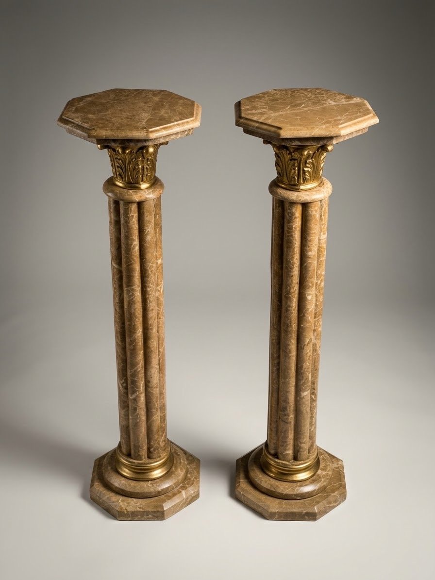 Pair of Marble and Brass Baroque Style Columns - Image 2