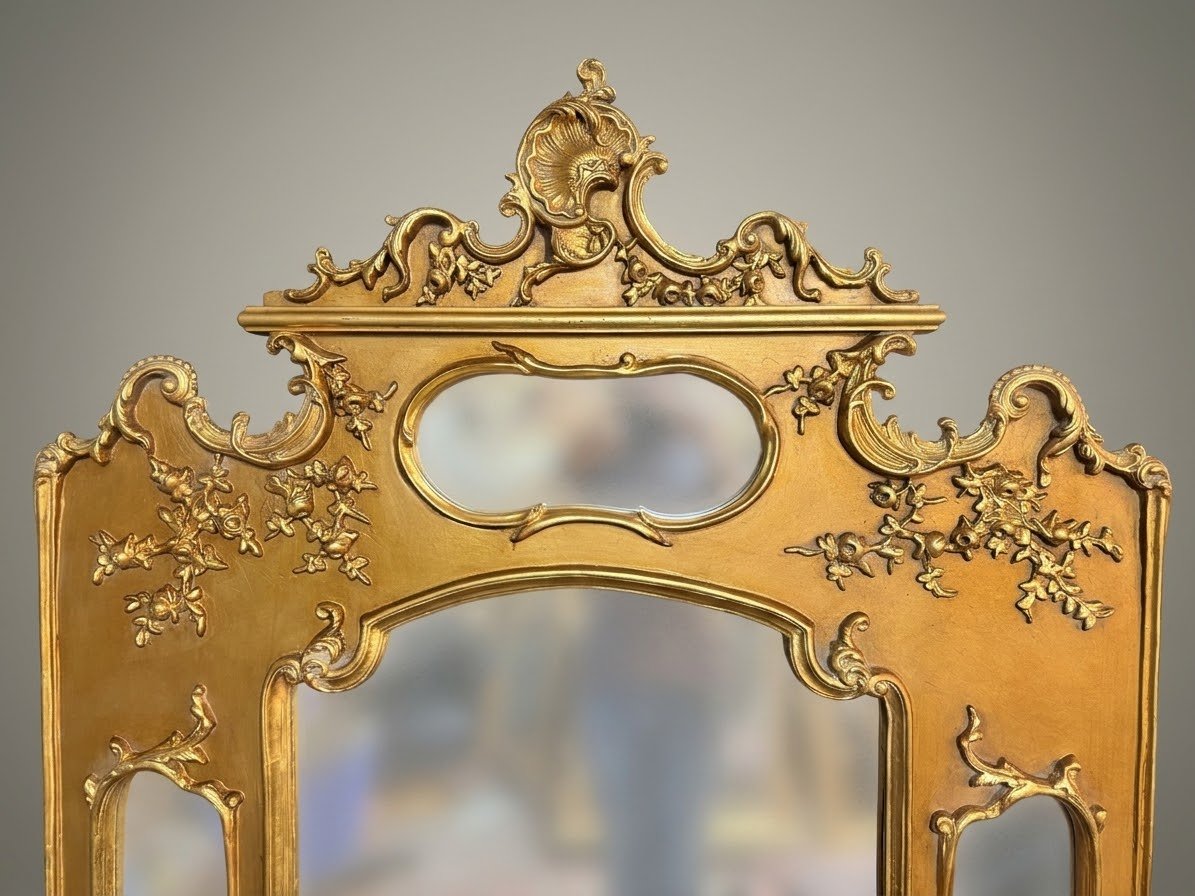 Large Sectioned Wall Mirror with Foliage and Scroll Details - Image 2
