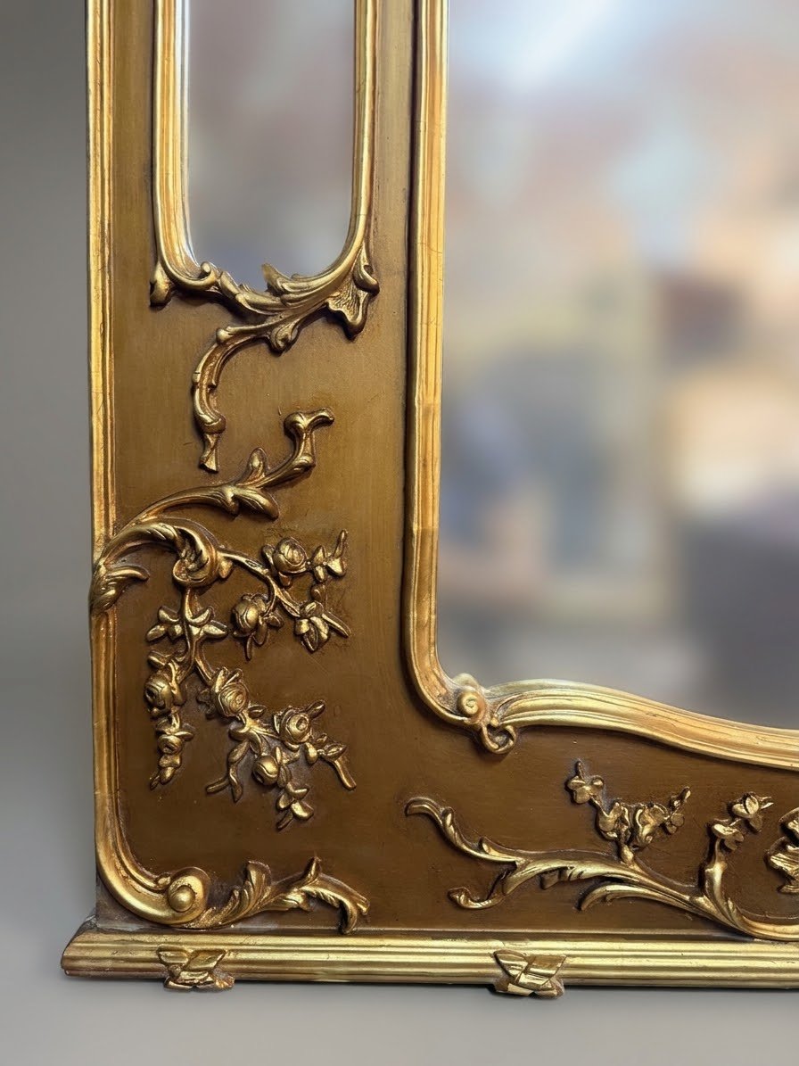 Large Sectioned Wall Mirror with Foliage and Scroll Details - Image 3