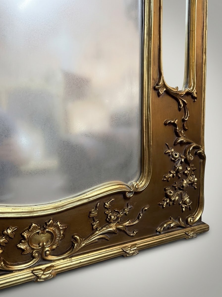 Large Sectioned Wall Mirror with Foliage and Scroll Details - Image 4