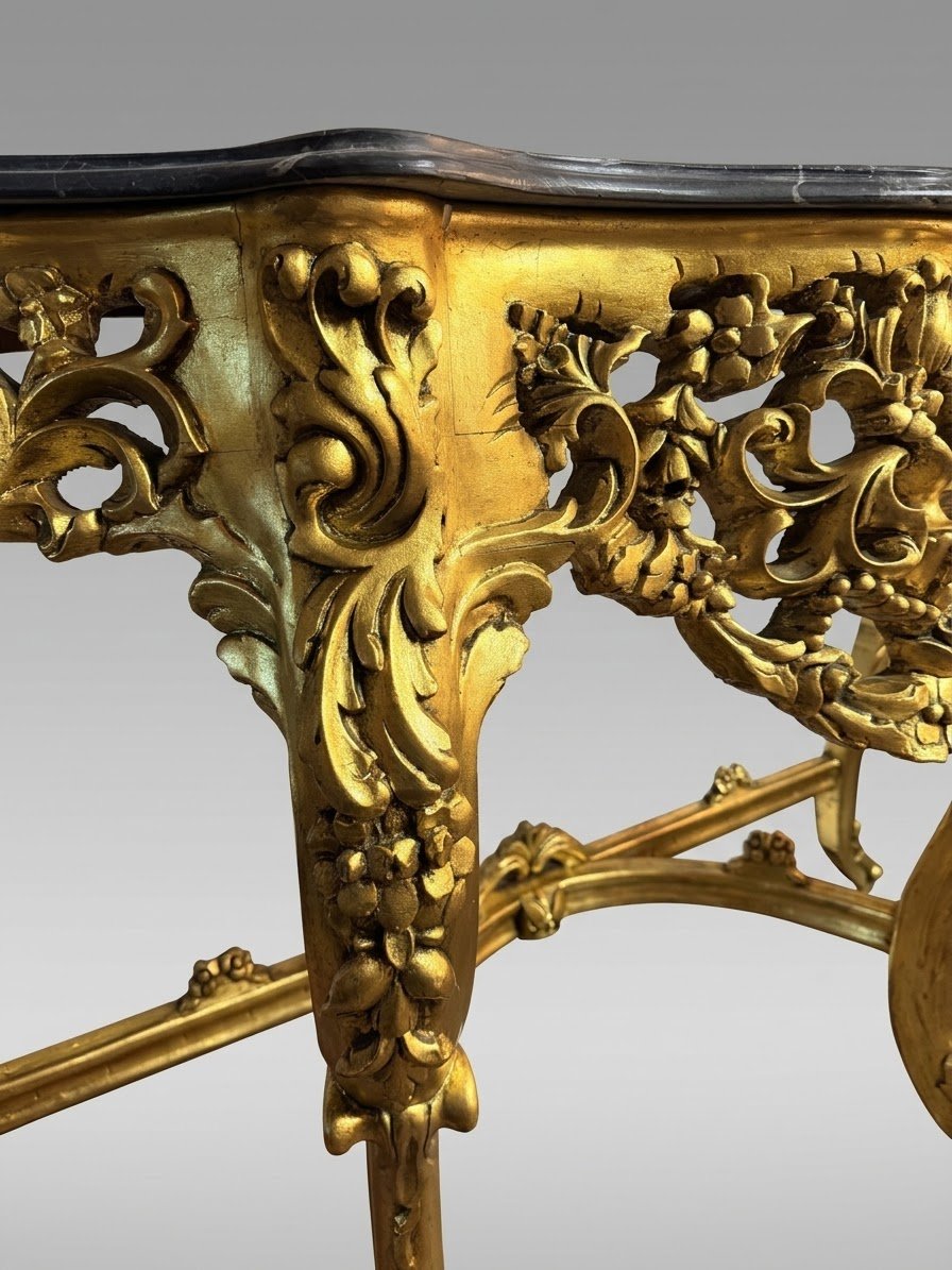 Carved Gilt Wood Console Table with Shaped Marble Top - Image 2