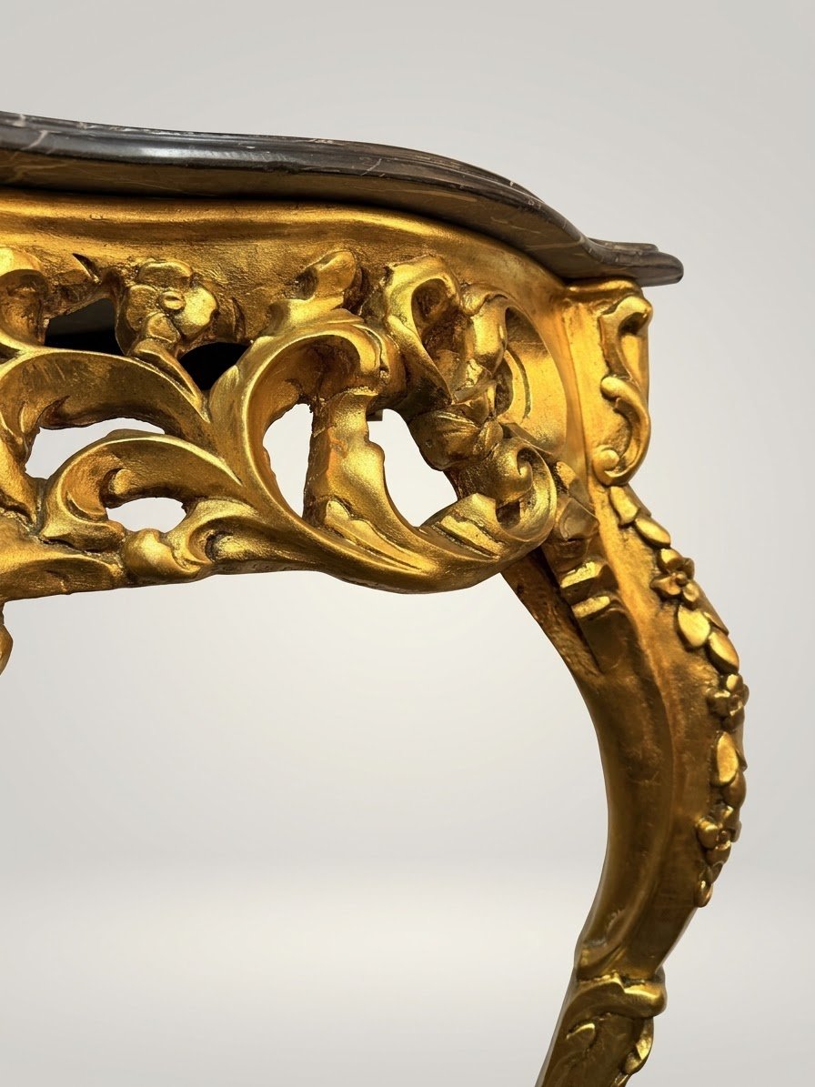 Carved Gilt Wood Console Table with Shaped Marble Top - Image 3