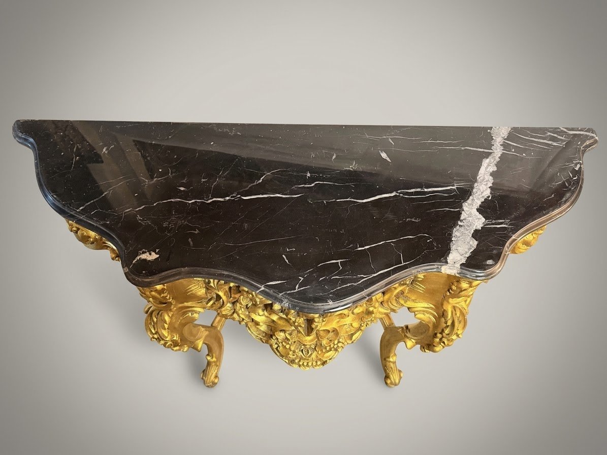 Carved Gilt Wood Console Table with Shaped Marble Top - Image 4