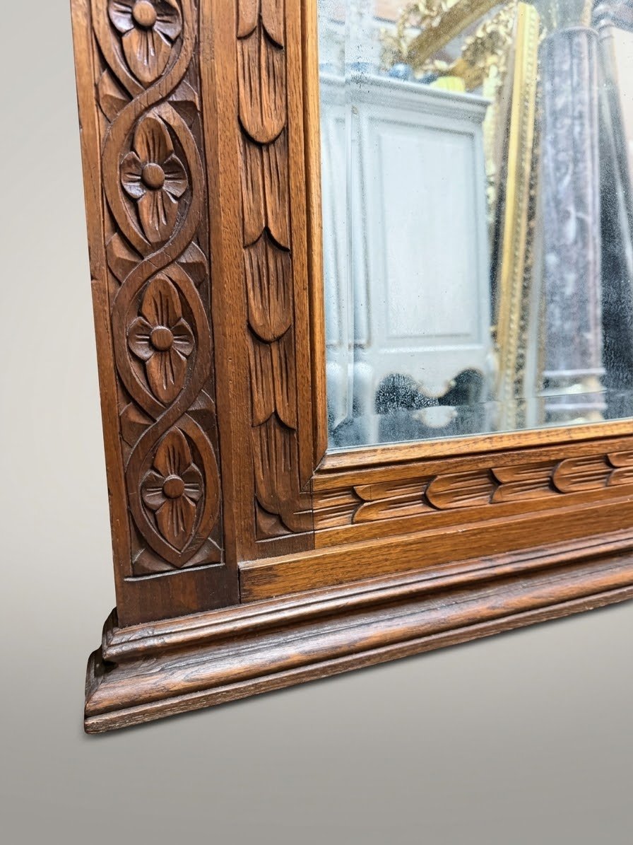 Late 19th Century Belgian Gothic Carved Oak Beveled Mirror - Image 3