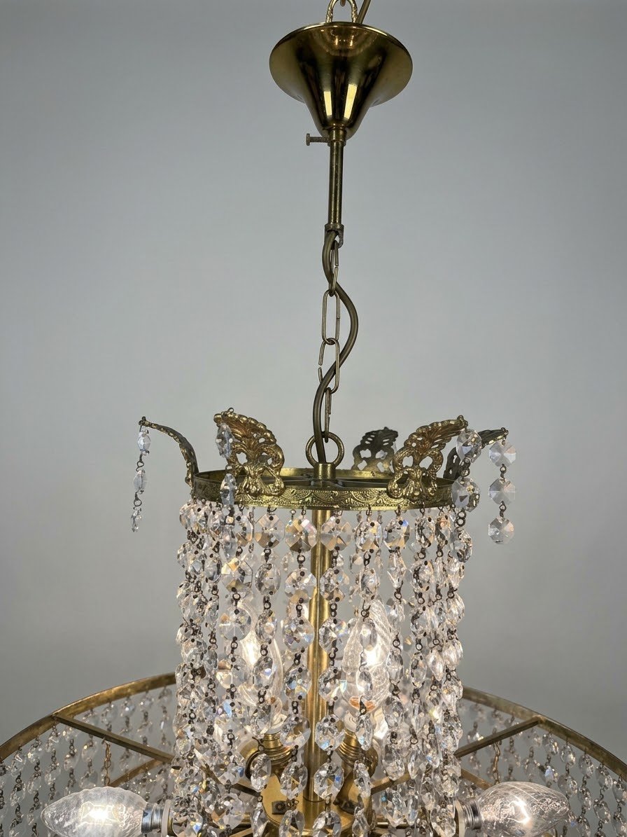 1960s Vintage Crystal & Brass Cascading Chandelier - Image 5