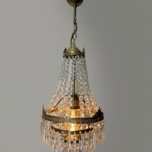 Vintage French Brass & Glass Cascading Chandelier