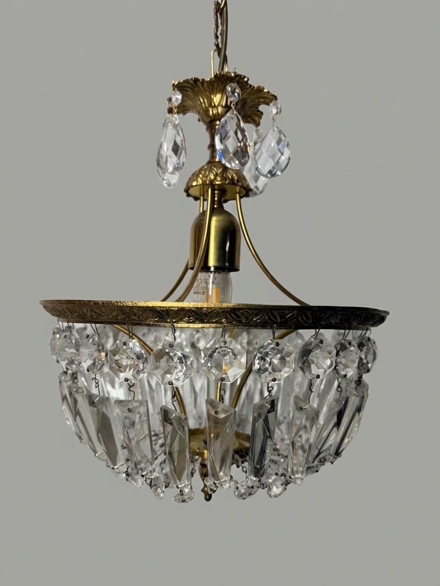 Vintage French Brass & Crystal Lantern Chandelier - Image 3