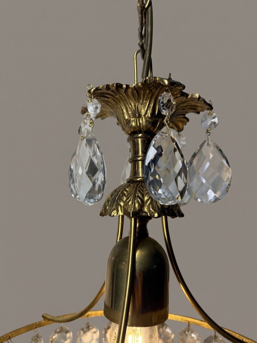 Vintage French Brass & Crystal Lantern Chandelier - Image 4