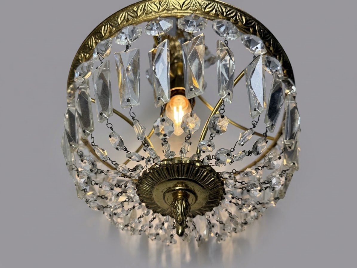 Vintage French Brass & Crystal Lantern Chandelier - Image 2