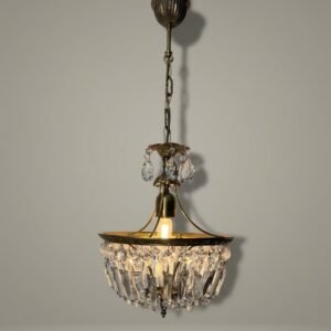 Vintage French Brass & Crystal Lantern Chandelier