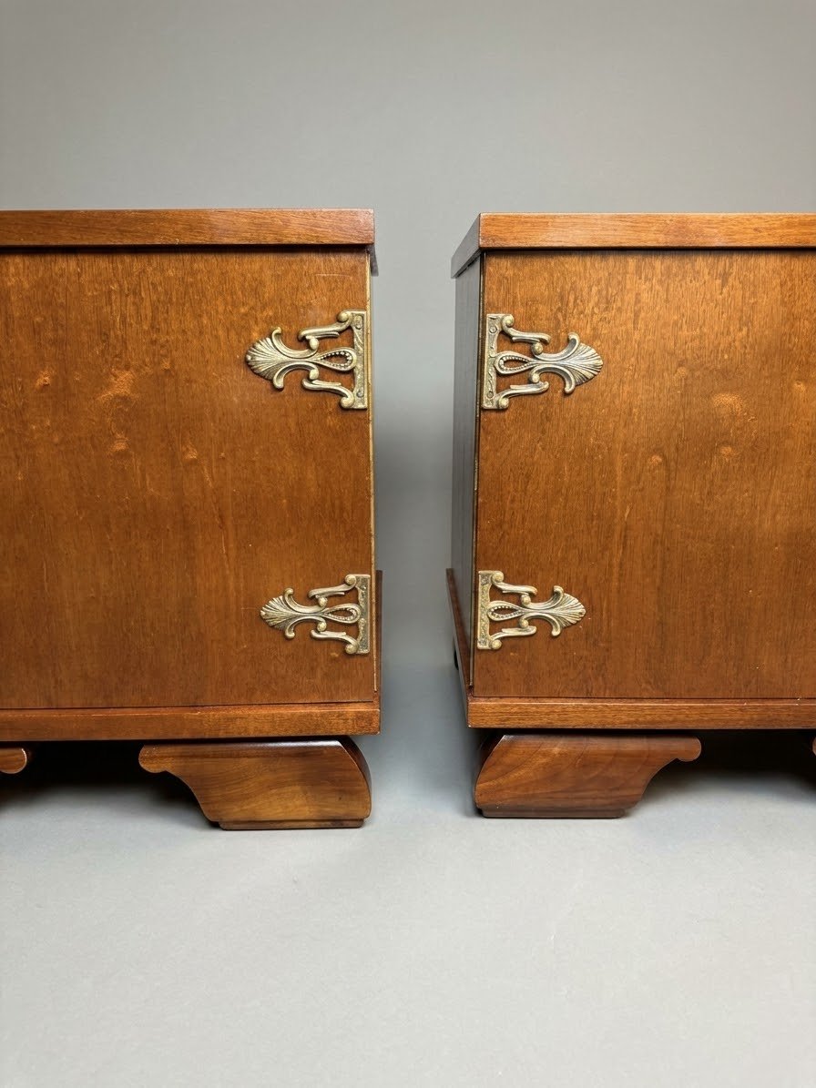 Mid-Century Italian Walnut Nightstands with Brass Hardware - Image 3
