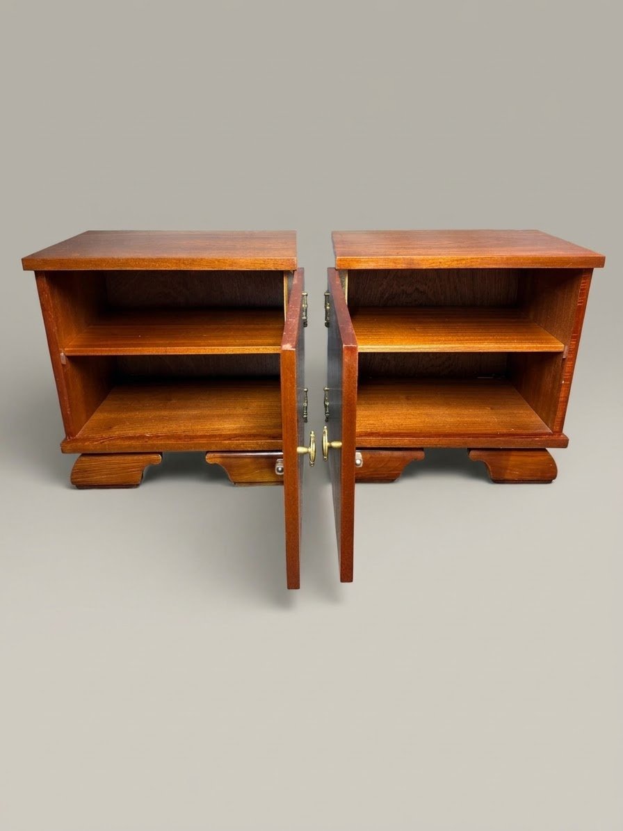 Mid-Century Italian Walnut Nightstands with Brass Hardware - Image 2
