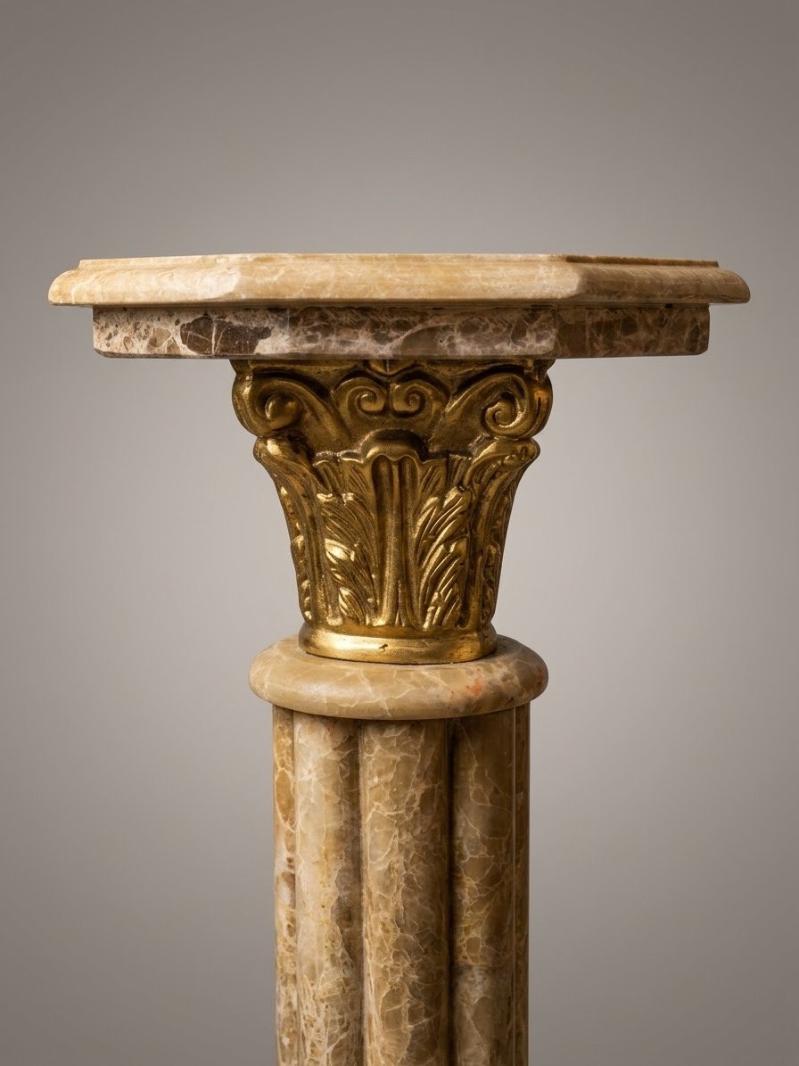 Pair of Marble and Brass Baroque Style Columns - Image 5