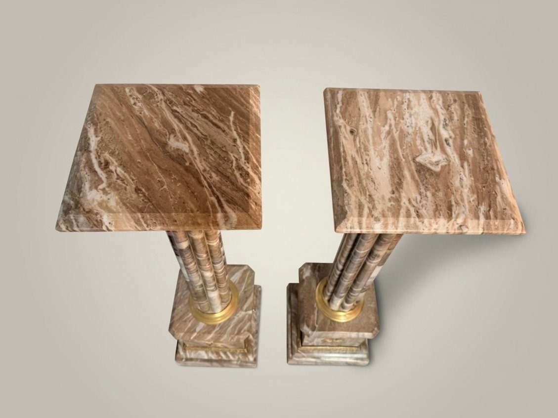 Pair of Marble and Brass Columns - Image 3